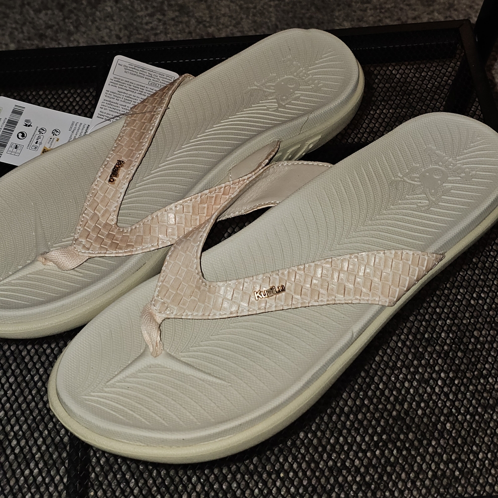 KuaiLu Yoga Mat Flip Flops Womens US 12 Tan Leather Walking Sandals KHD2764 NWT - Picture 5 of 15